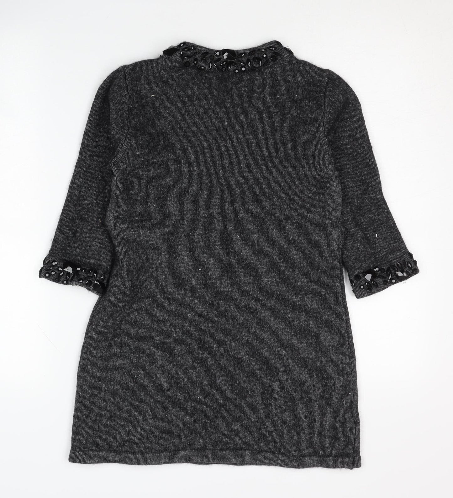Laura Ashley Women’s Grey Beaded 3/4 Sleeve Jumper Size 10