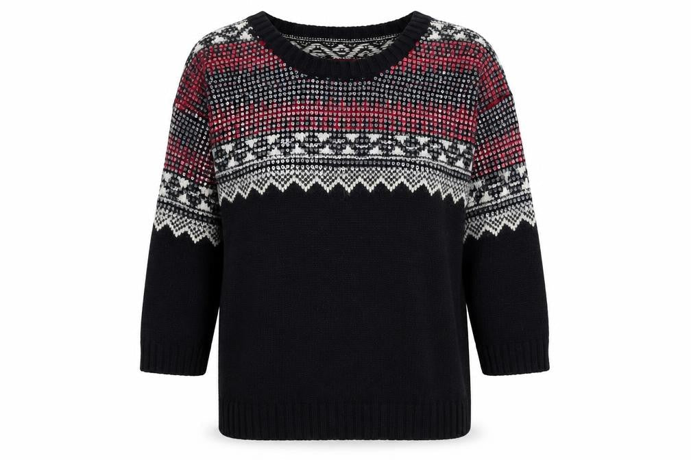 Superdry Women's Black Fair Isle Sequin Jumper