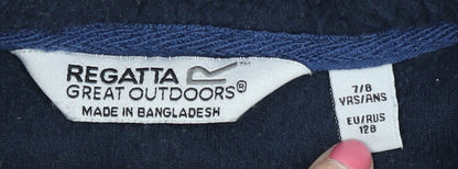 Brand and care label for Regatta boys’ blue fleece henley sweatshirt 8 years