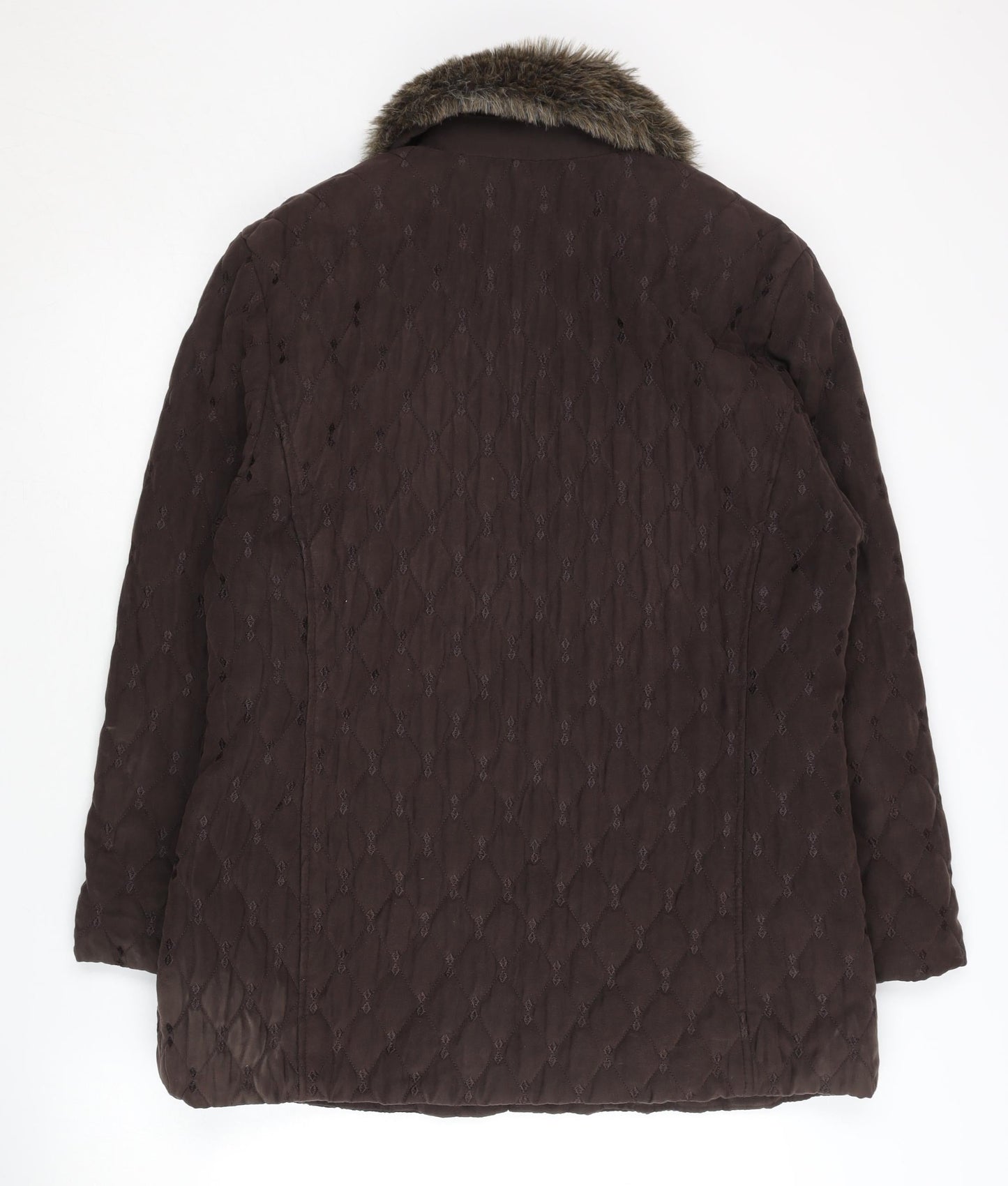 Eastex Women's Brown Quilted Coat, Size 10, Faux Fur Collar