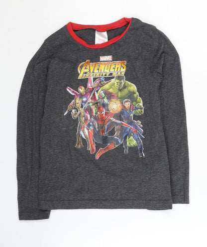 Preloved Avon Boys Grey Marvel Avengers T-Shirt 7-8 Years - Front