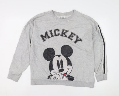 Preloved Disney Unisex Grey Mickey Long Sleeve T-Shirt Size 14 - Front