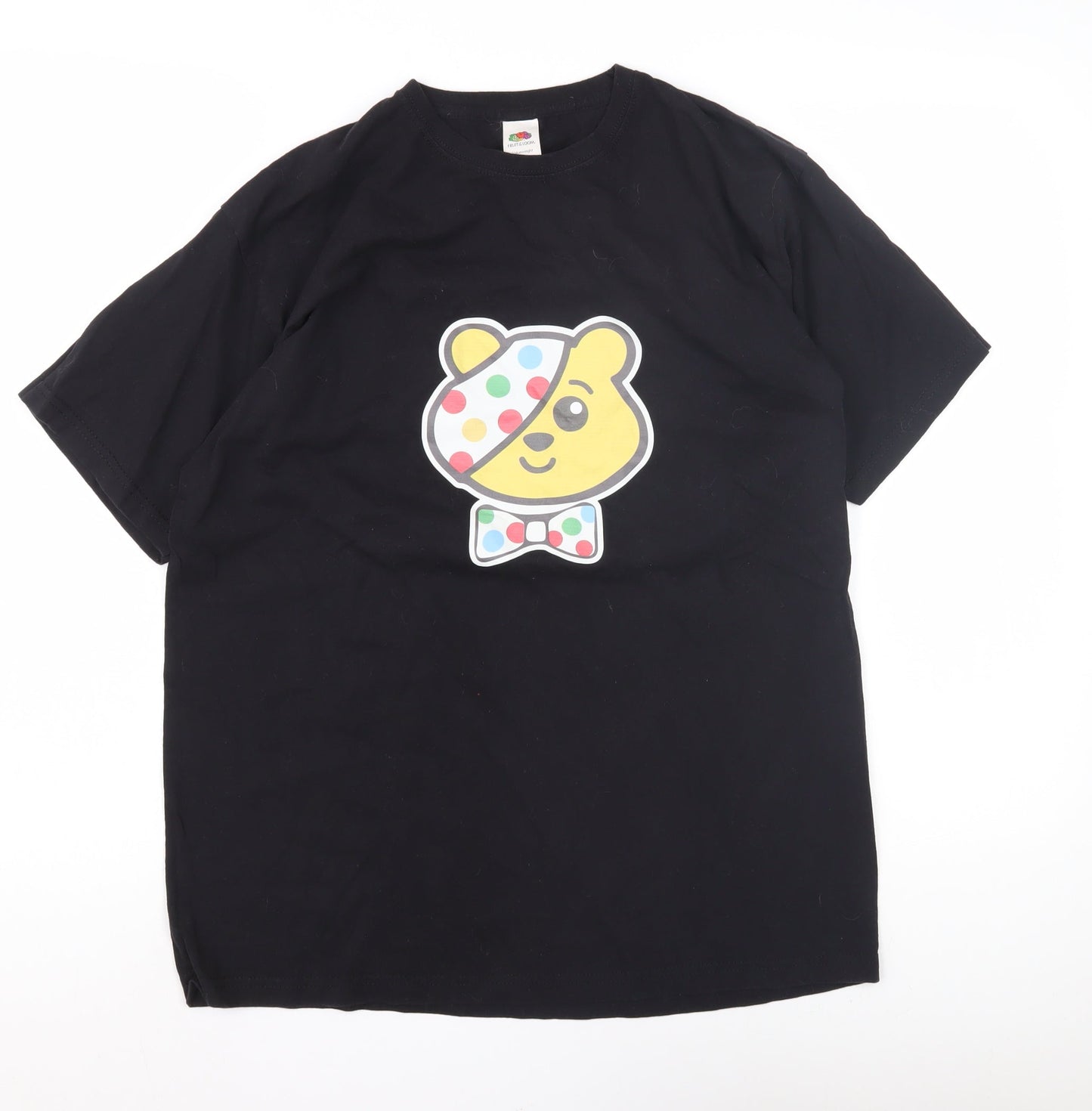 Cartoon Bear Black T-Shirt for Teens Size 14