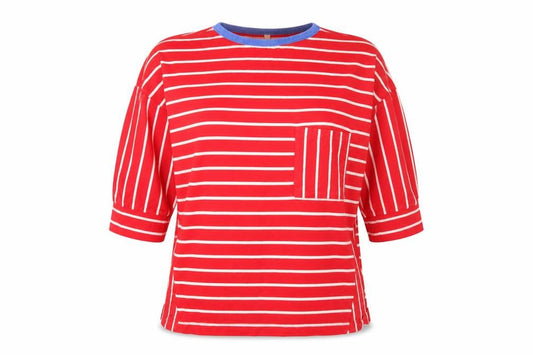 XRCICI Womens Red Striped Ringer T-Shirt XS