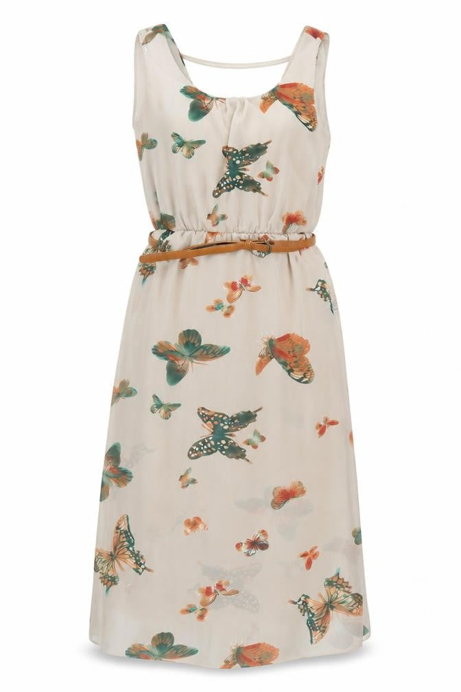 Cameo Rose Women's Beige Butterfly A-Line Dress