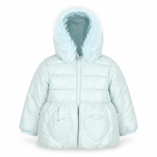 Monsoon Girls Blue Puffer Jacket 2-3 Years Hooded Winter Coat