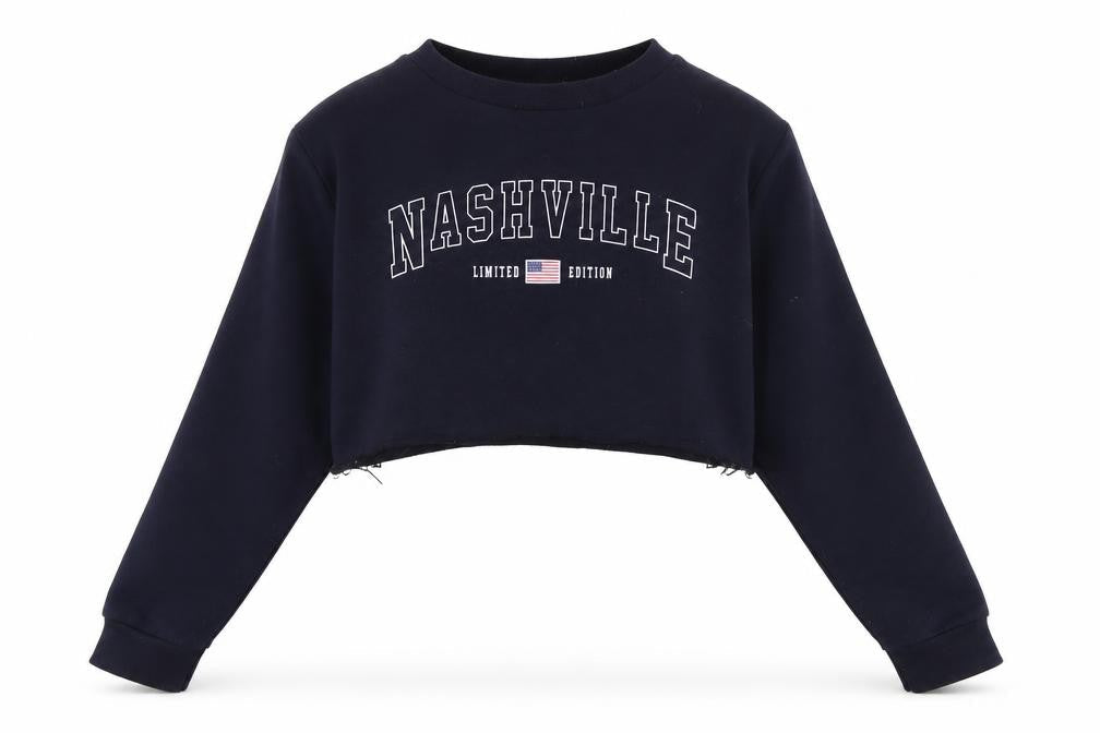 Boohoo Women's Blue Cropped Pullover Sweatshirt, UK 12