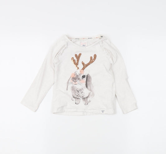 Mantaray Girls Ivory Rabbit T-Shirt 3-4 Years Sequin Accent
