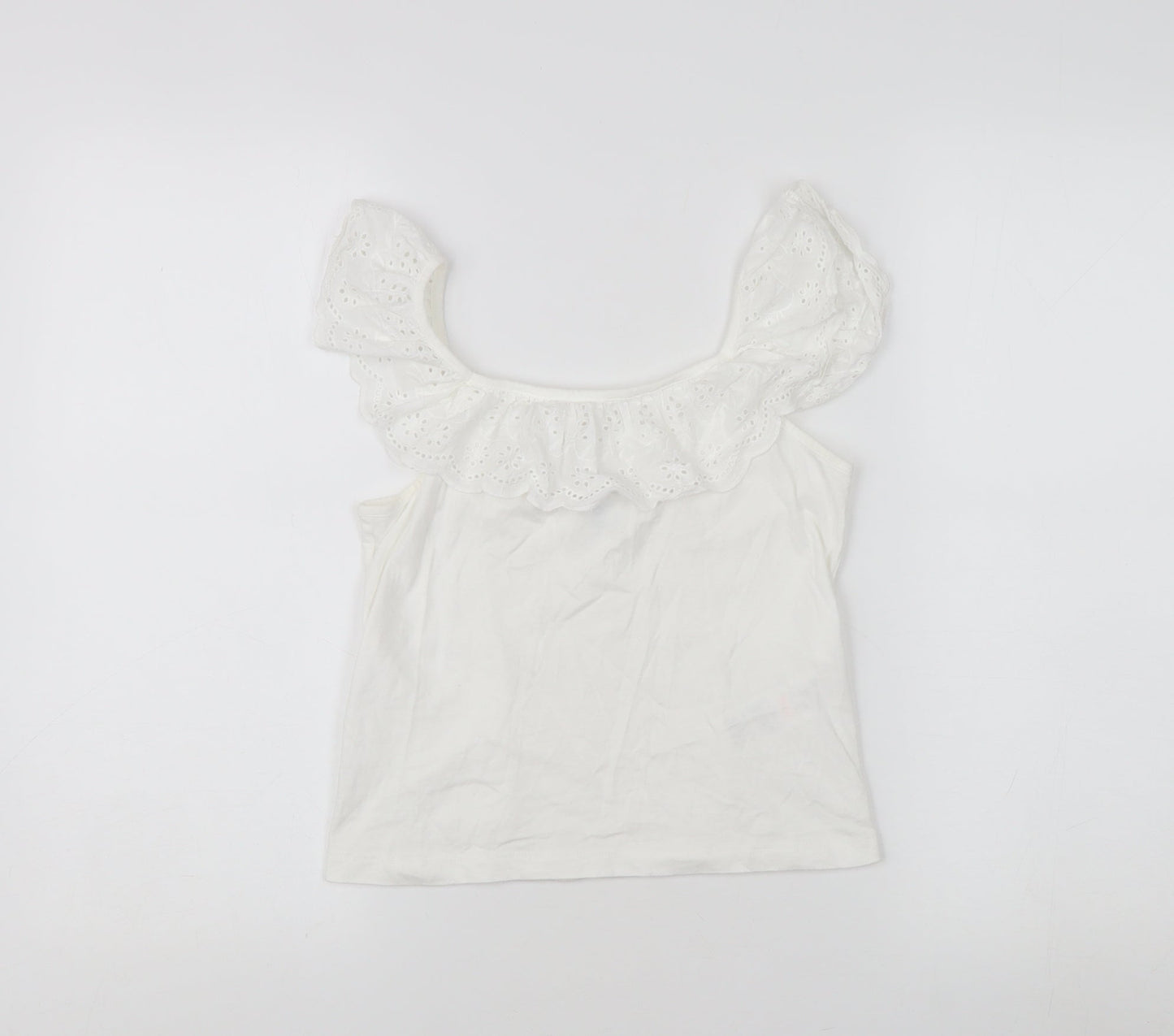 Jeff & Co Girls White Cotton Ruffle Camisole Blouse 10-11 Years