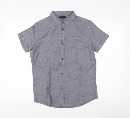 Additional front view of Autograph boys’' grey check button-up shirt 13-14 years