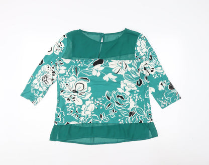 BHS Women's 3/4 Sleeve Green Floral Top Size 16