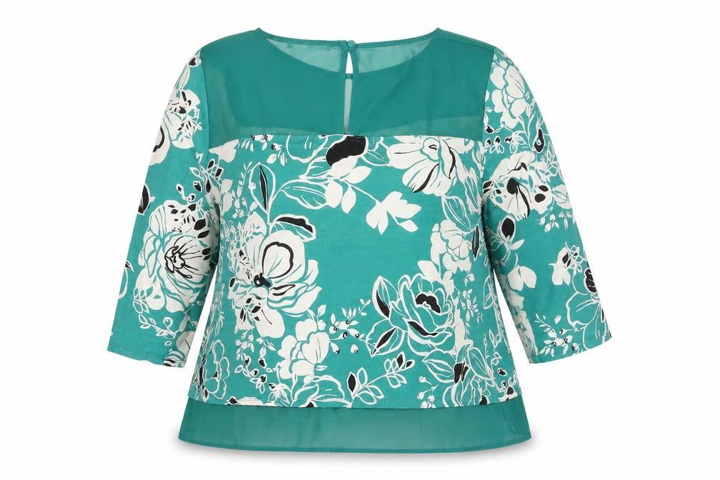 BHS Women's 3/4 Sleeve Green Floral Top Size 16