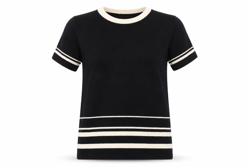 Alexon Women's Black Striped Petite T-Shirt S