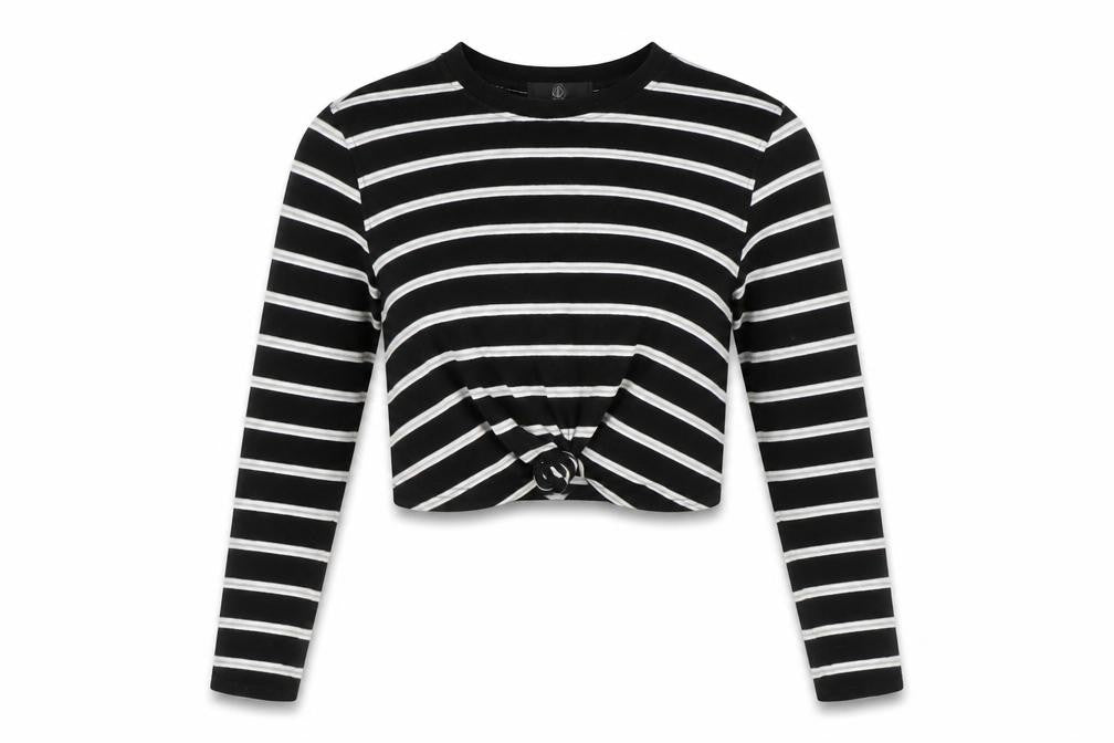 Missguided Women's Black Striped Cropped Top - Size 8