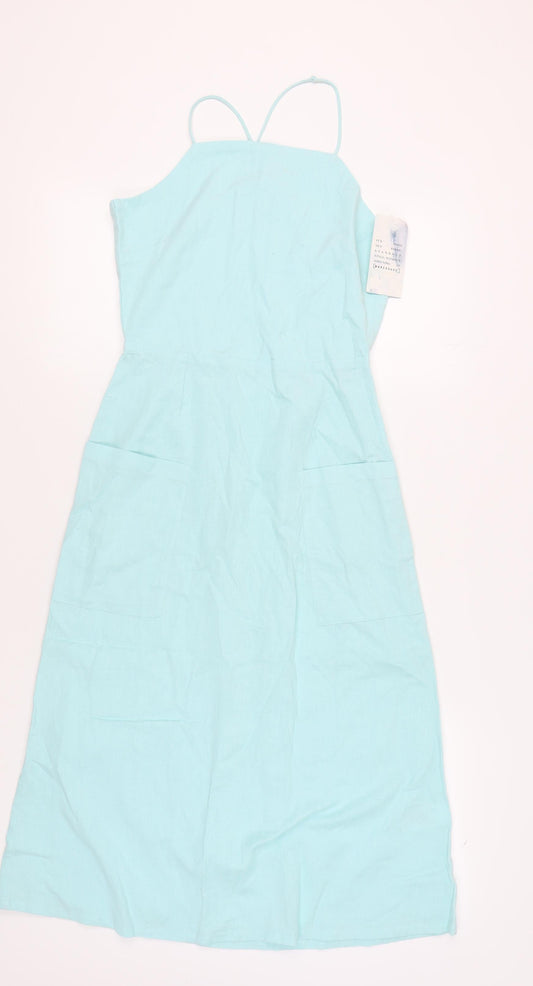Warehouse Women's Blue Slip Dress, Size 6, Summer Style