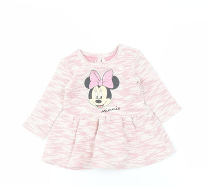 Front view of Disney girls’ pink minnie dress 9-12 months with long sleeves