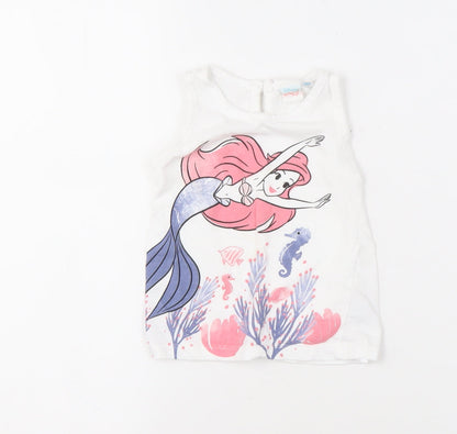 Front view of Disney girls’ white little mermaid t-shirt 9-12 months