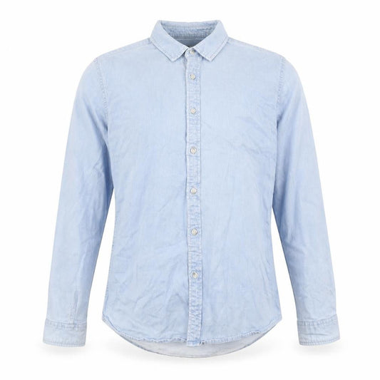 Topman Men's Blue Denim Long Sleeve Regular Fit Shirt