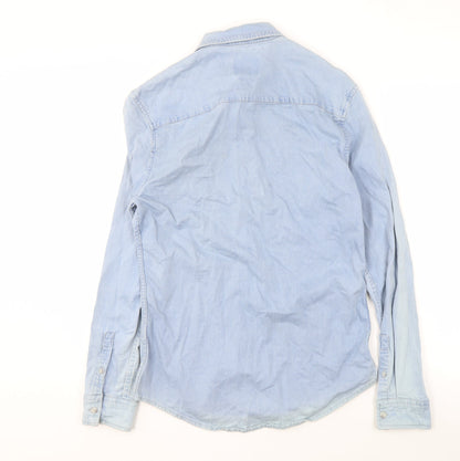 Topman Men's Blue Denim Long Sleeve Regular Fit Shirt