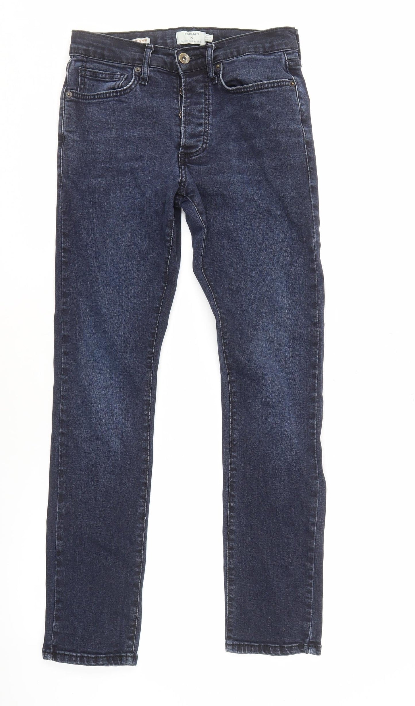 Topman Men's Blue Denim Jeans, Size S, Dark Wash