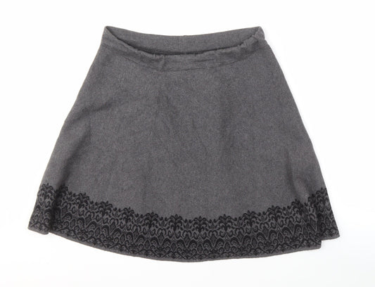 Adrienne Vittadini Women's Grey A-Line Embroidered Skirt L