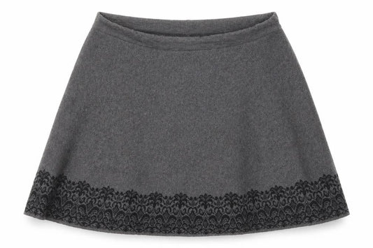 Adrienne Vittadini Women's Grey A-Line Embroidered Skirt L