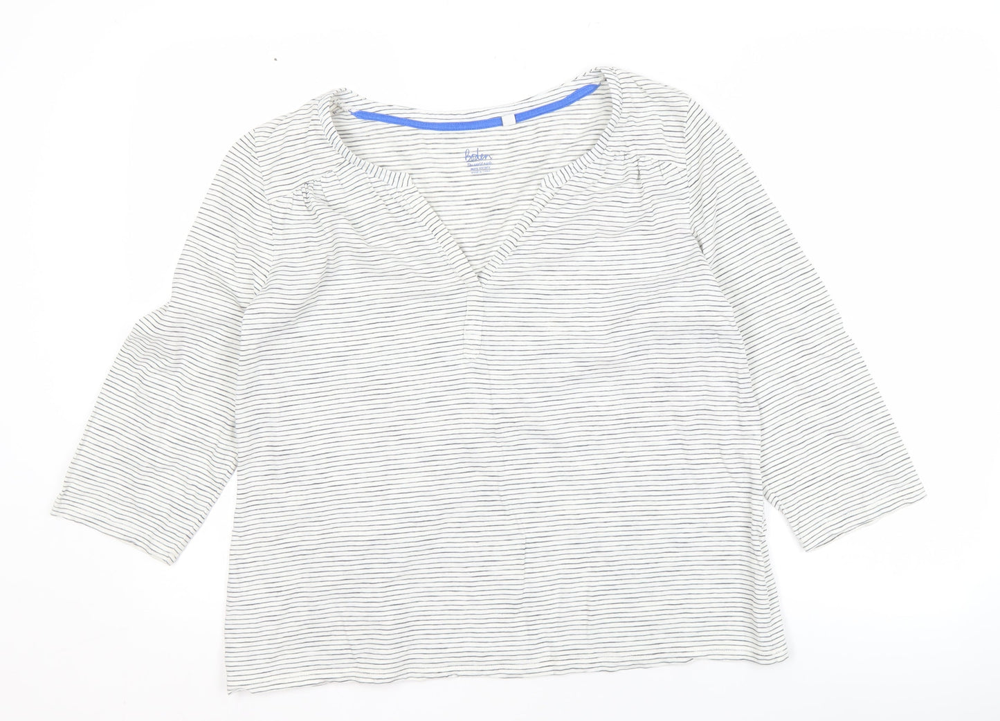 Boden Women's White Striped T-Shirt L 3/4 Sleeve