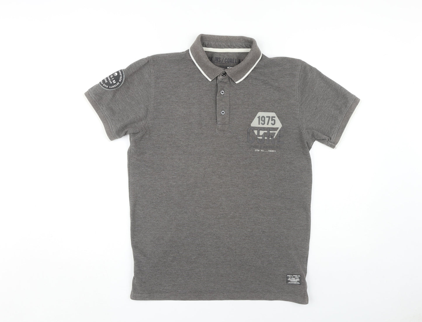 Jack & Jones Men's Grey Polo Shirt, Short Sleeve Casual
