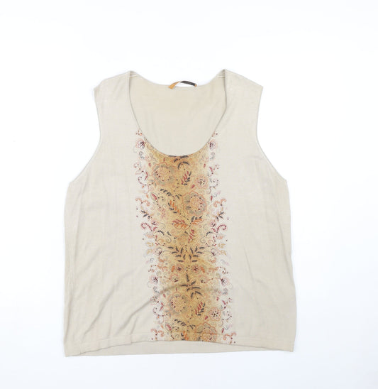 Windsmoor Beige Floral Embroidered Women's Tank, Size L