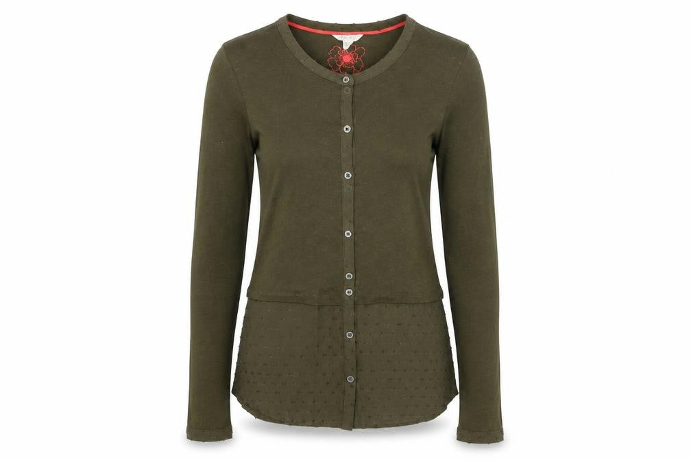 White Stuff Green Button-Up Top UK 6 Long Sleeve