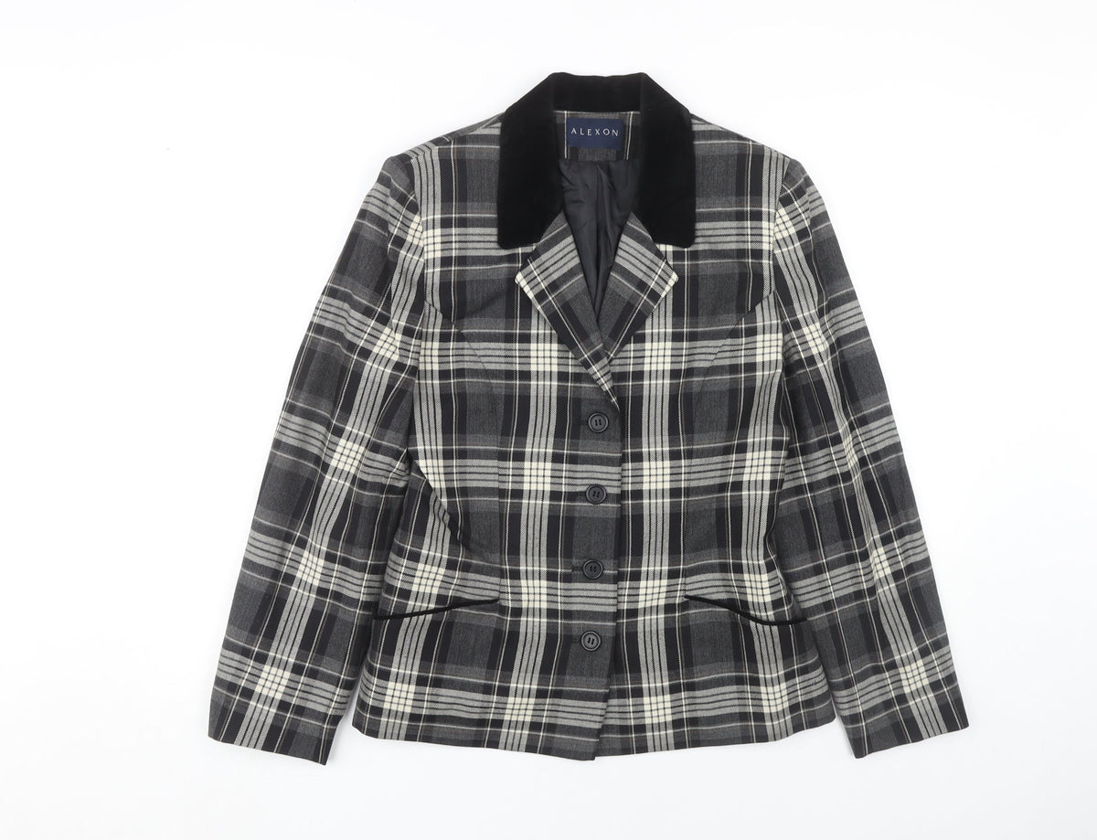 Alexon Women's Plaid Wool Jacket, Black/Grey, Size 10