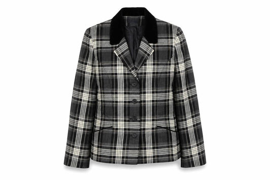 Alexon Women's Plaid Wool Jacket, Black/Grey, Size 10