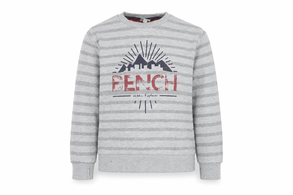 Bench Boys Grey Graphic Striped Pullover Sweatshirt 9-10 Yrs