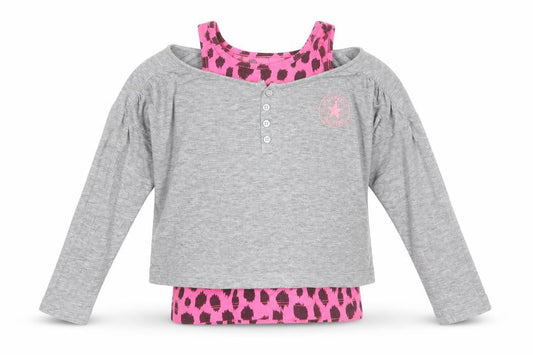 Converse Girls Grey Pink 4-5Y Animal Print Long Sleeve T-Shirt