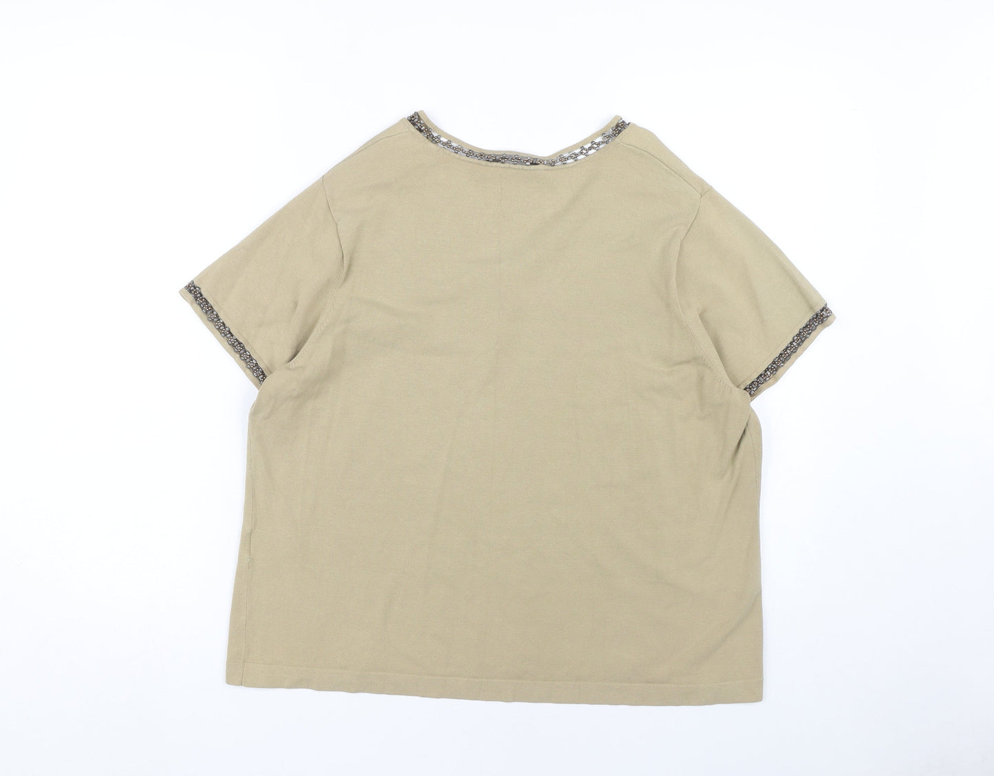 Windsmoor Women Beige Beaded V-Neck T-Shirt L+