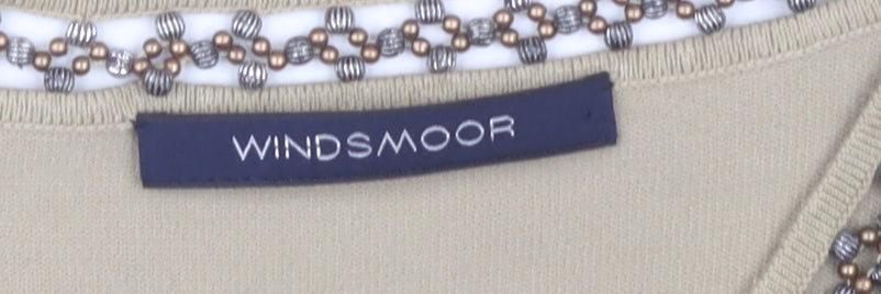 Windsmoor Women Beige Beaded V-Neck T-Shirt L+