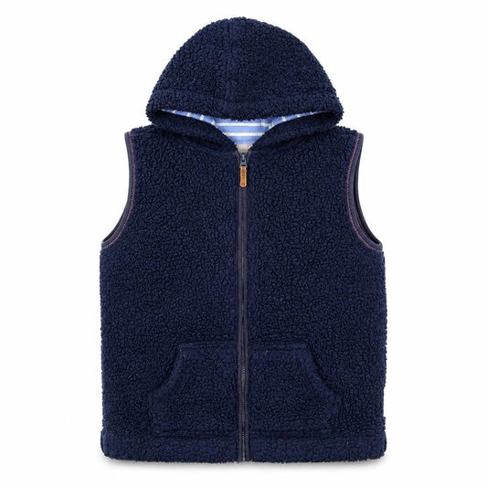 Front view of FatFace girls’ navy blue hooded fleece gilet 10-11 years