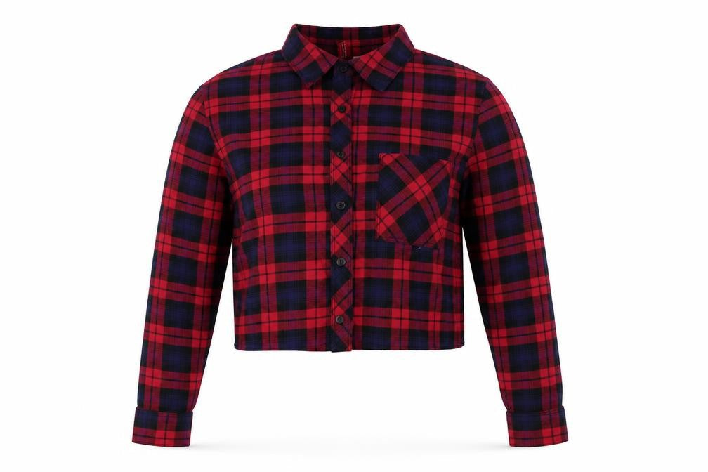 H&M Women's Red Plaid Cropped Button-Up Shirt