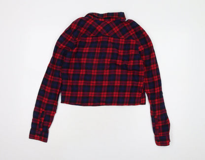 H&M Women's Red Plaid Cropped Button-Up Shirt