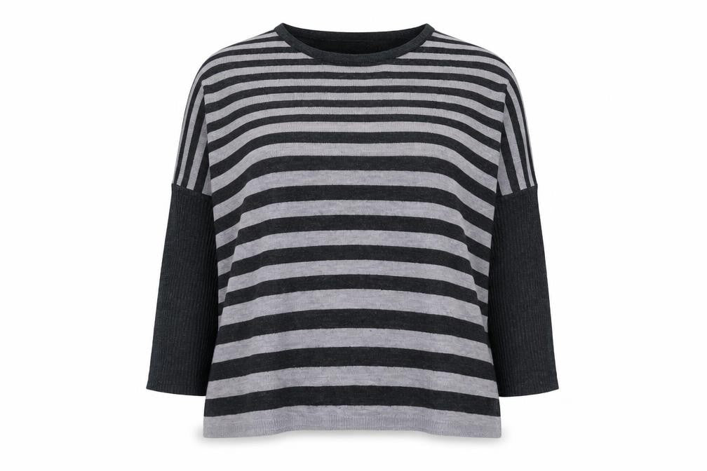 Vintage Couture Women's Grey Striped Pullover Jumper