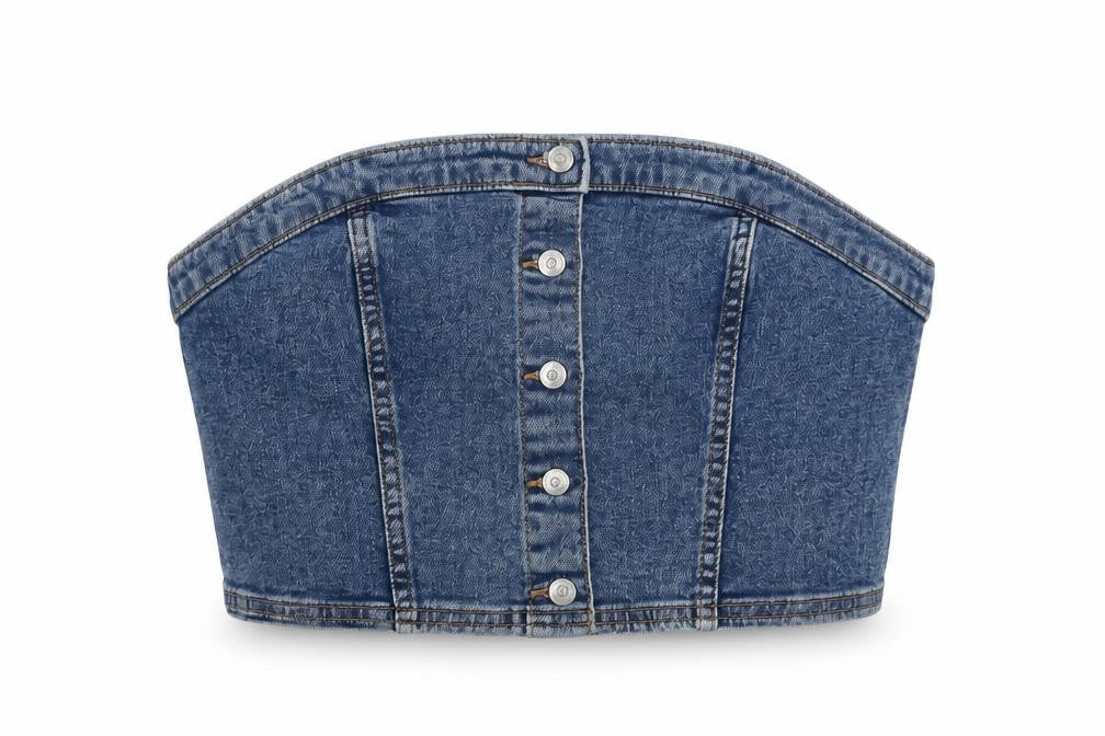 H&M Women Blue Denim Cropped Blouse Size 12