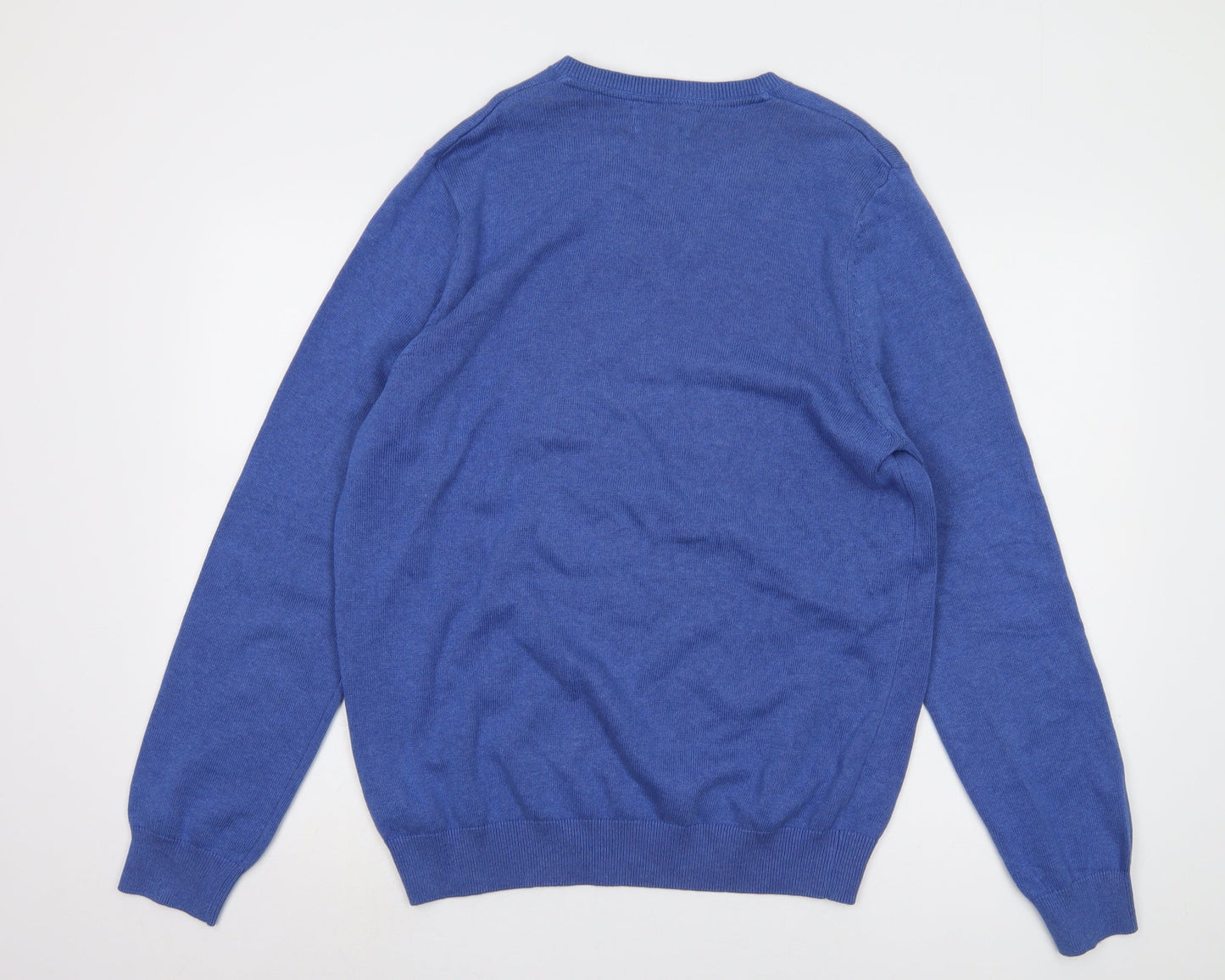 Marks and Spencer Men's Blue Cotton Pullover Jumper, L