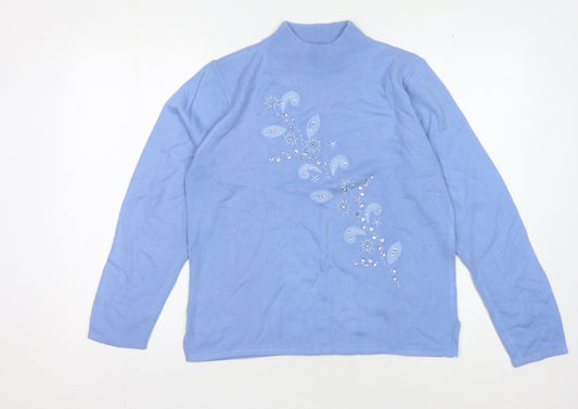 Ann Marie Women's Blue Mock Neck Jumper L Embroidered
