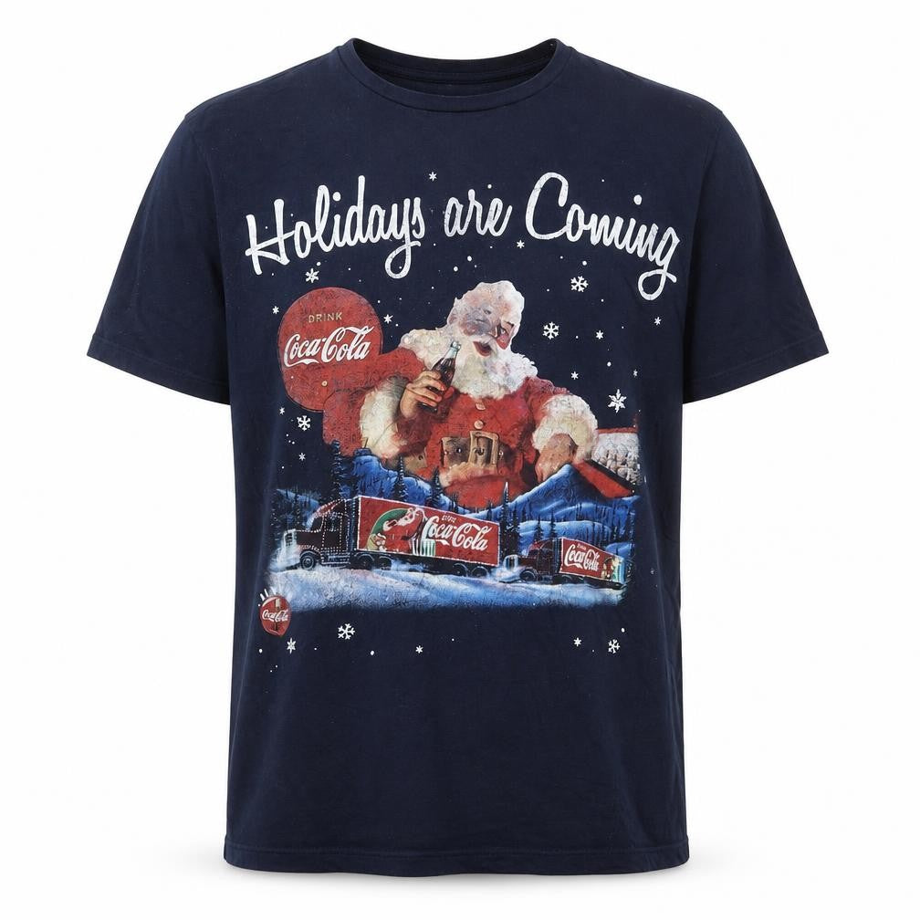 Coca-Cola Men's Blue Christmas T-Shirt M