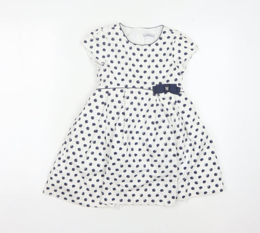 Mayoral Girls White Polka Dot Fit & Flare Dress - 7 Years