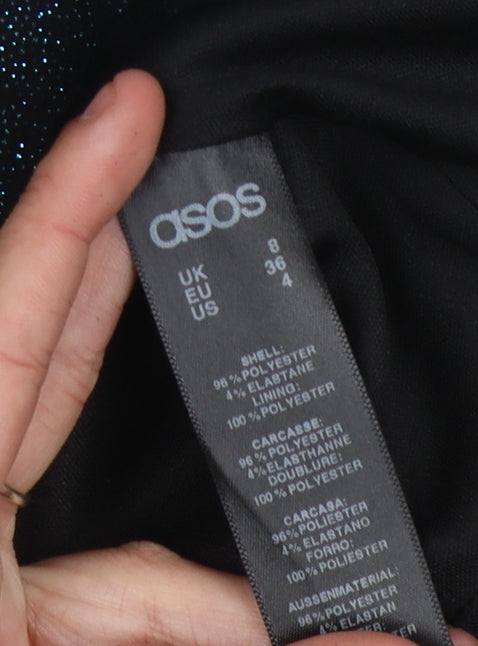 ASOS Women's Black Glitter V-Neck Party Dress Size 8