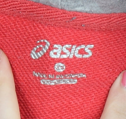 Brand and care label for Asics Women's Red XS Full Zip Hoodie