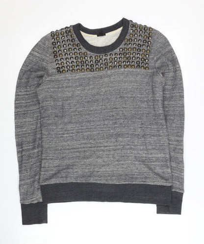 Additional front view of J.Crew Women's Grey Studded Pullover Sweatshirt XS