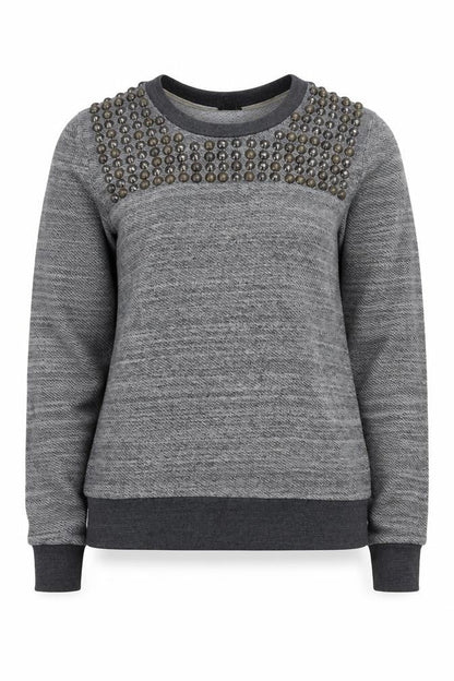 Front view of J.Crew Women's Grey Studded Pullover Sweatshirt XS