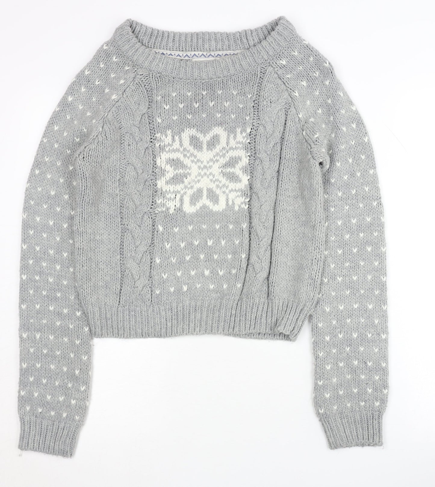 Soulcal & Co Women's Grey Cable-Knit Jumper Size 8